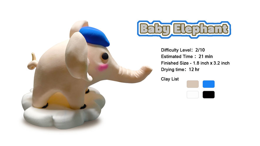 Baby Elephant CoolorCat Air Dry Clay Step by Step Tutorial for Kids Easy